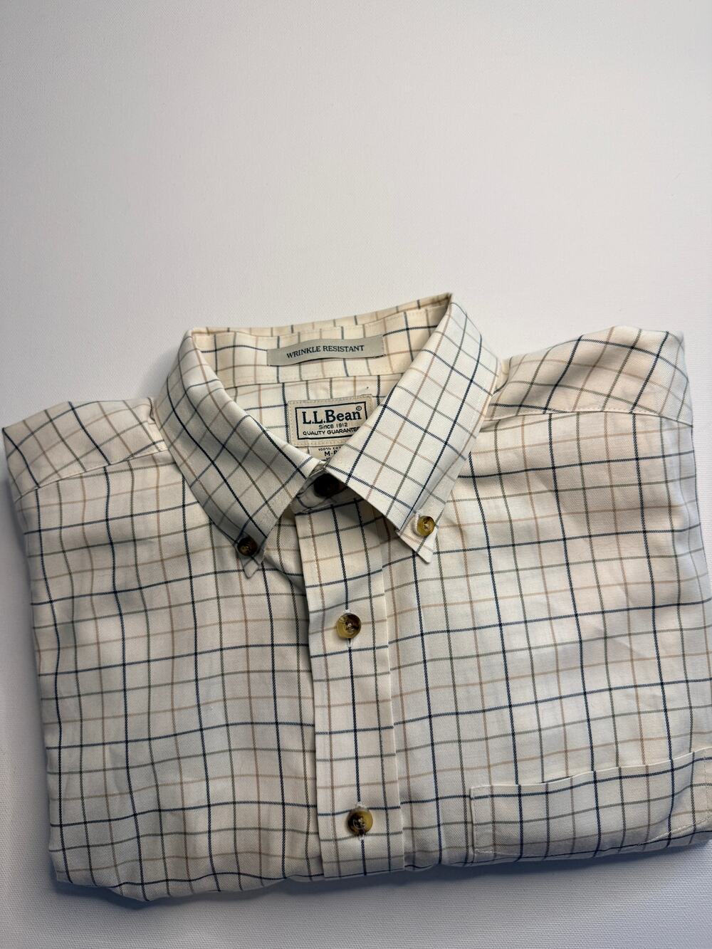 L.L.Bean Mens M Regular Wrinkle Resistant 100% Cotton Check Button Down Shirt